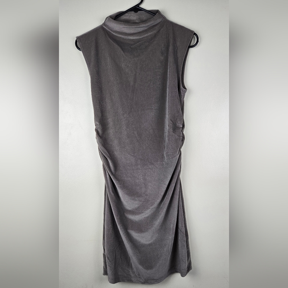 a new day Gray Sleeveless Midi Dress Size S Velour Side Ruched Drapery Bodycon